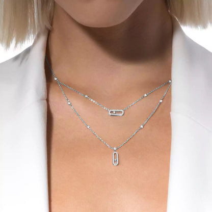 [NOBLE AURA]2 Rows Rose Gold Diamond Pave_ Necklace Move Uno