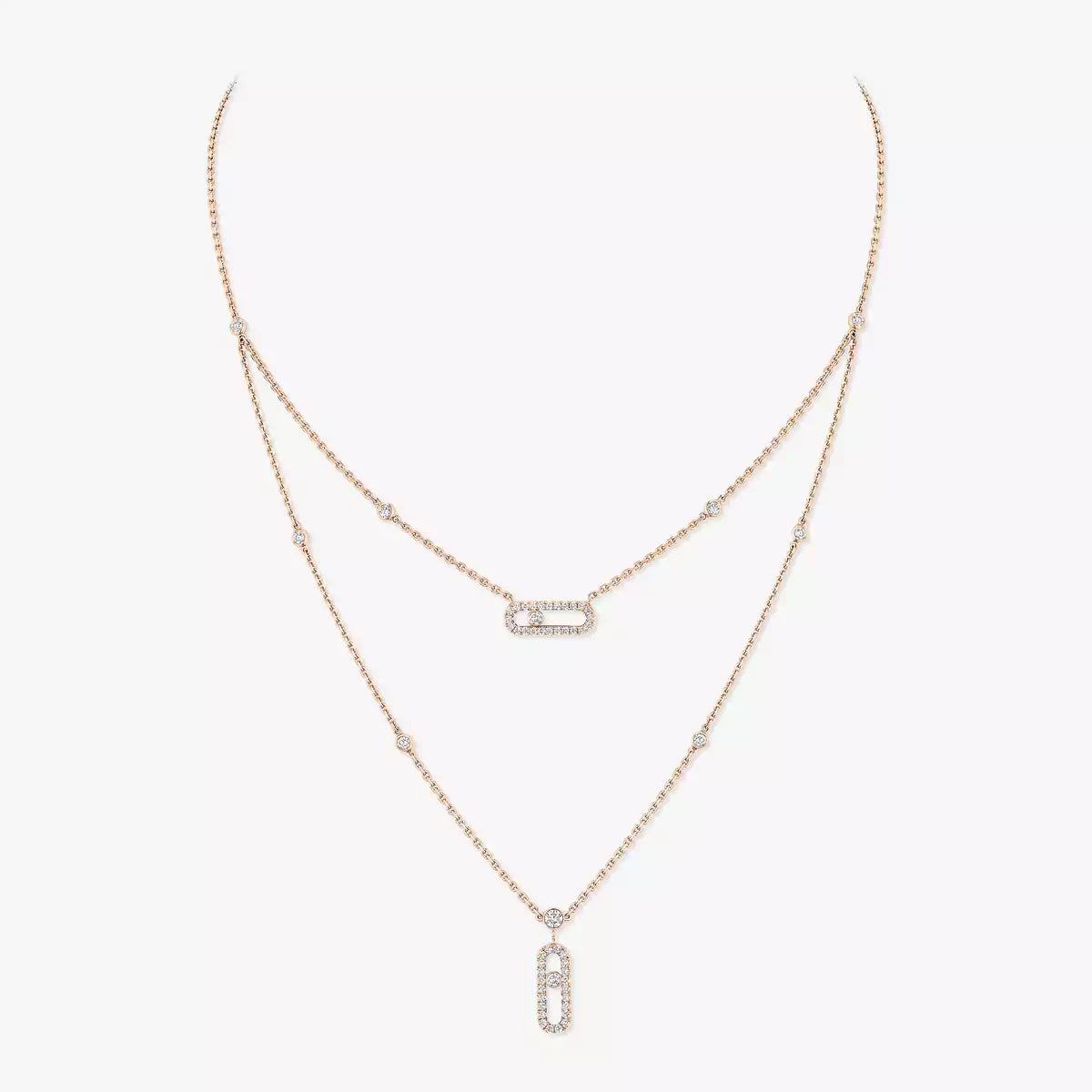 [NOBLE AURA]2 Rows Rose Gold Diamond Pave_ Necklace Move Uno