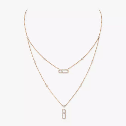 [NOBLE AURA]2 Rows Rose Gold Diamond Pave_ Necklace Move Uno