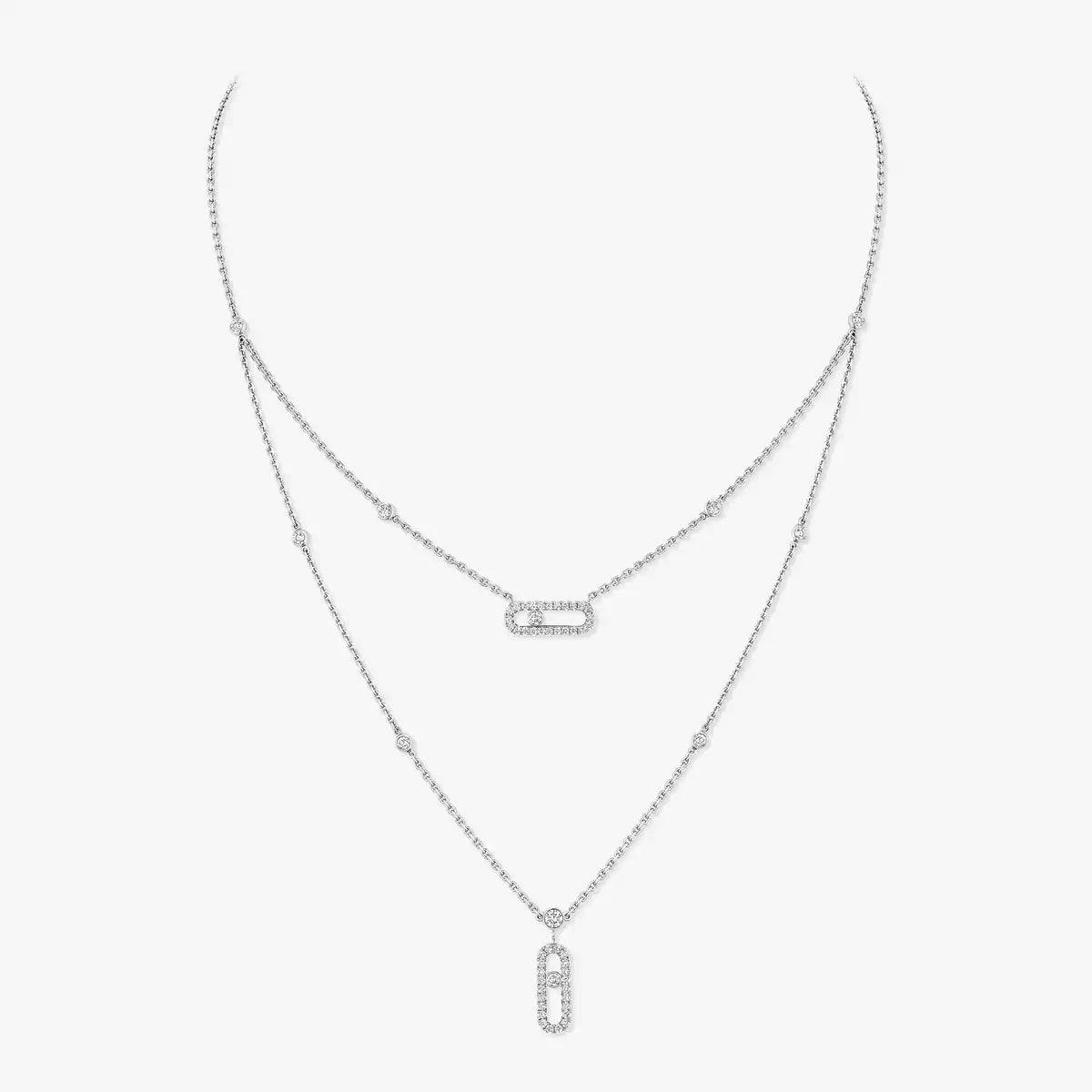 [NOBLE AURA]2 Rows Rose Gold Diamond Pave_ Necklace Move Uno
