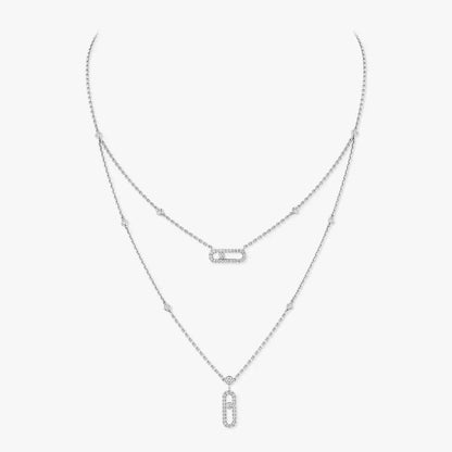 [NOBLE AURA]2 Rows Rose Gold Diamond Pave_ Necklace Move Uno