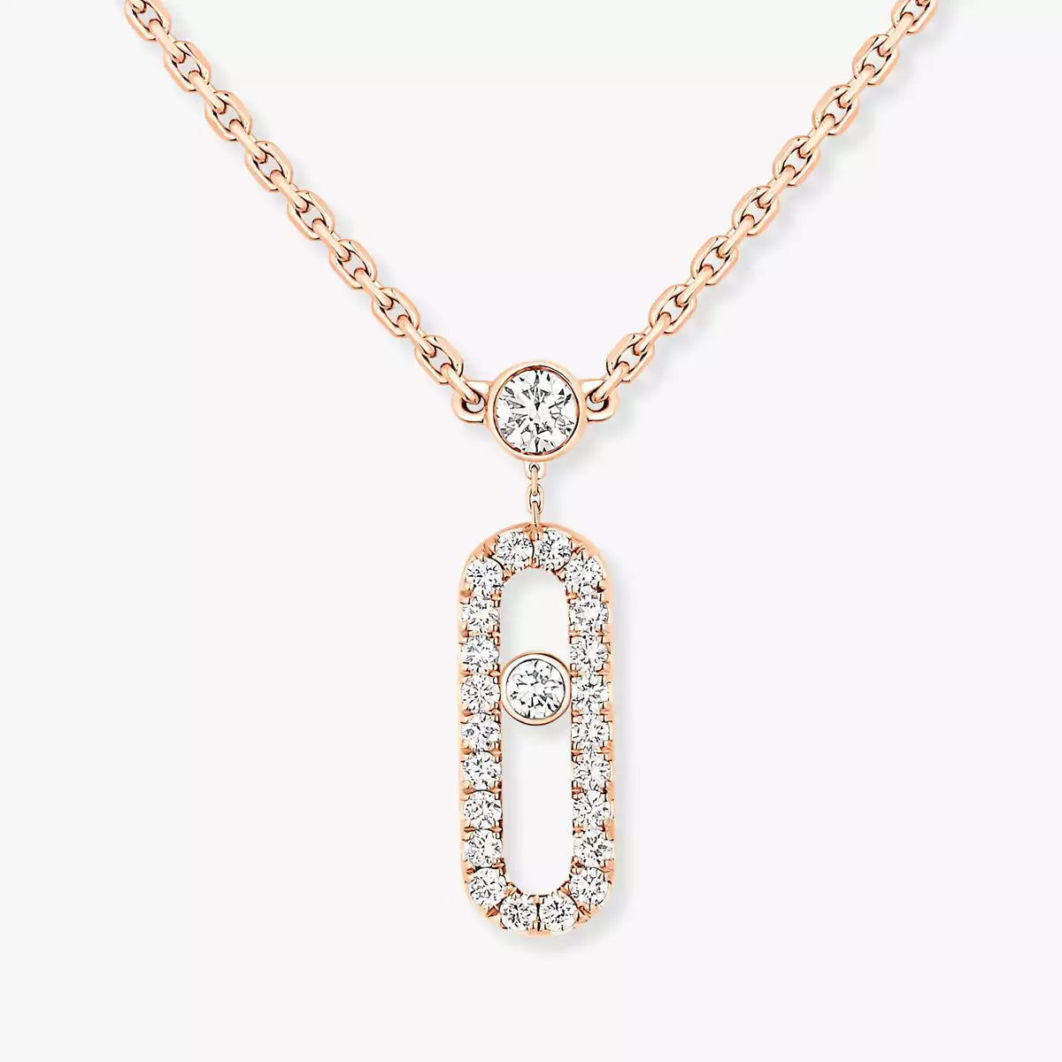 [NOBLE AURA]2 Rows Rose Gold Diamond Pave_ Necklace Move Uno