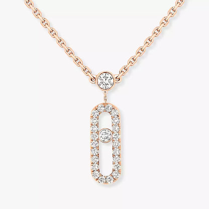 [NOBLE AURA]2 Rows Rose Gold Diamond Pave_ Necklace Move Uno
