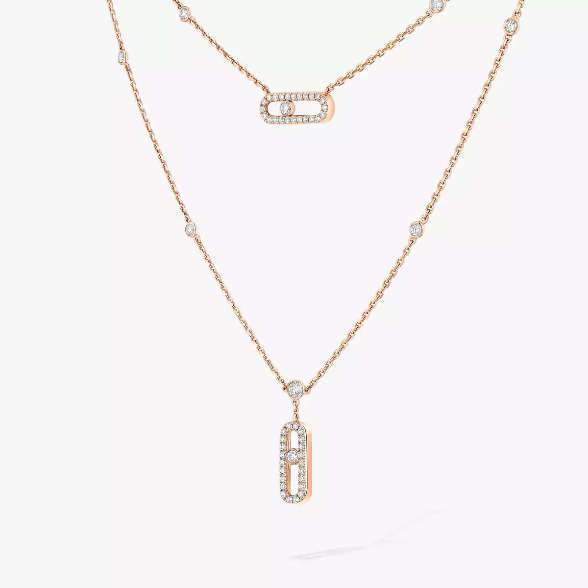 [NOBLE AURA]2 Rows Rose Gold Diamond Pave_ Necklace Move Uno
