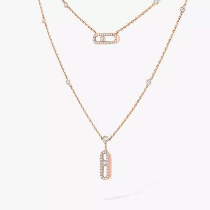 [NOBLE AURA]2 Rows Rose Gold Diamond Pave_ Necklace Move Uno