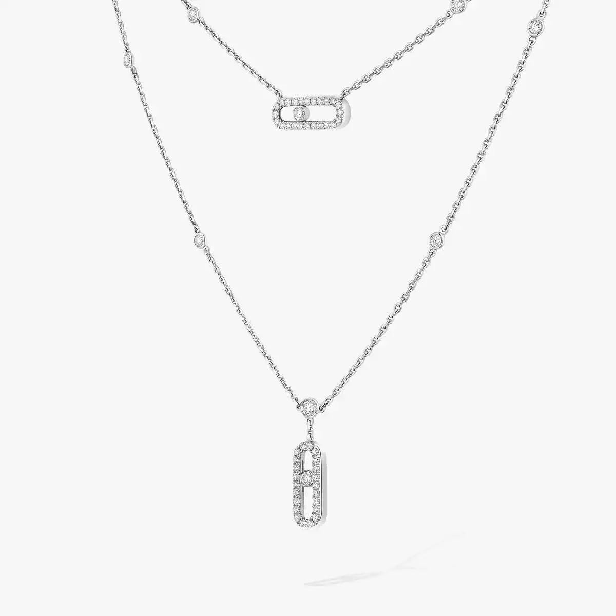 [NOBLE AURA]2 Rows Rose Gold Diamond Pave_ Necklace Move Uno