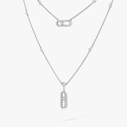 [NOBLE AURA]2 Rows Rose Gold Diamond Pave_ Necklace Move Uno