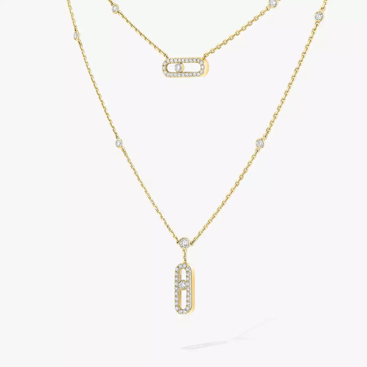 [NOBLE AURA]2 Rows Rose Gold Diamond Pave_ Necklace Move Uno