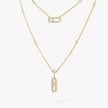 [NOBLE AURA]2 Rows Rose Gold Diamond Pave_ Necklace Move Uno