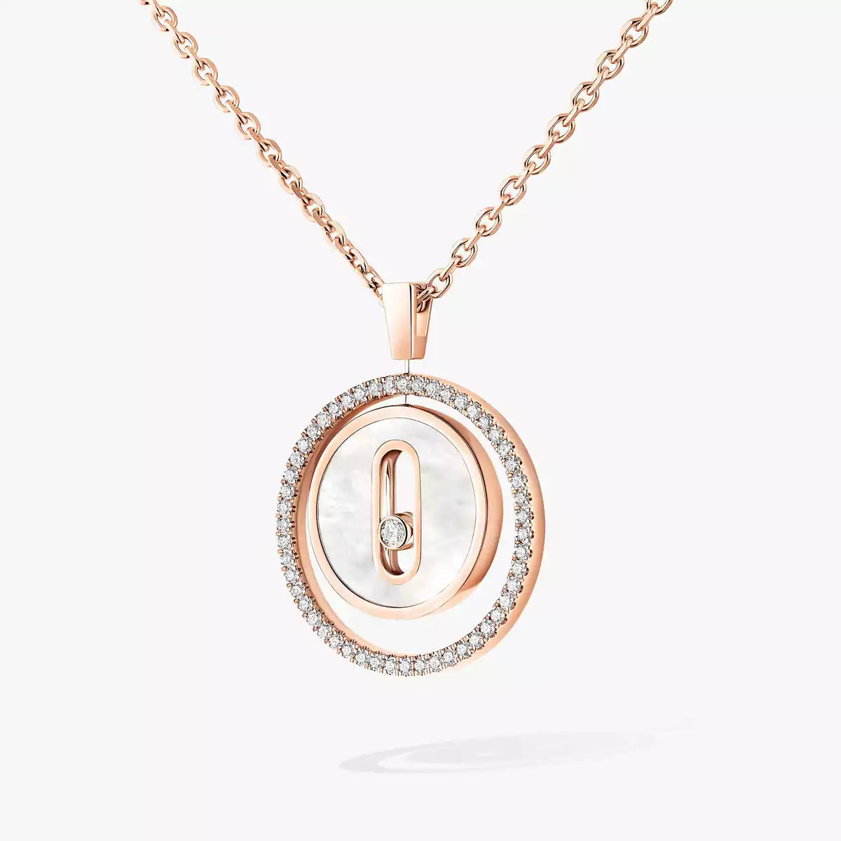 [NOBLE AURA]Lucky Move Diamond Necklace in Rose Gold and White Mother-of-Pearl