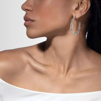 [[NOBLE AURA]Move Link Diamond Hoop Earrings