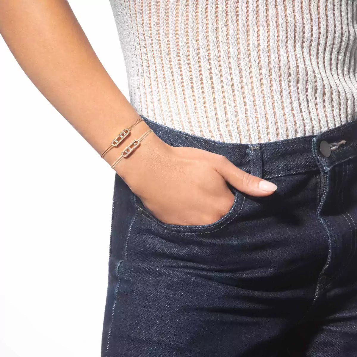 [NOBLE AURA]Messika Care(s) pink cord pavé bracelet