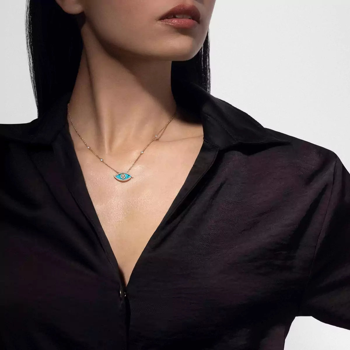 [NOBLE AURA]Lucky Eye Diamond Necklace in Rose Gold and Turquoise