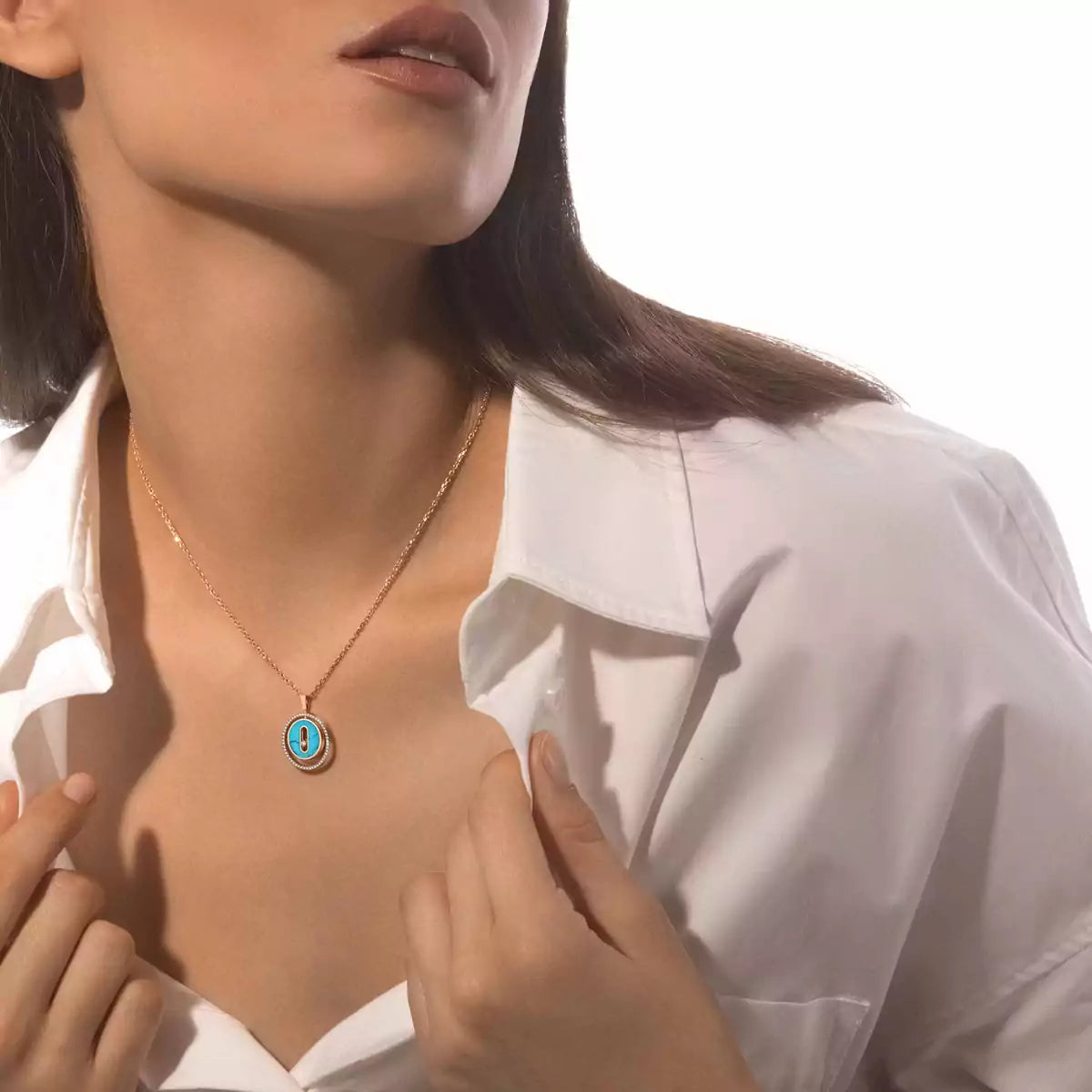 [NOBLE AURA]Lucky Move Diamond Necklace in Rose Gold and White Mother-of-Pearl