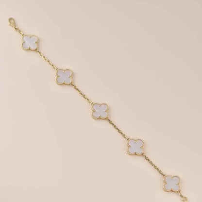 [NOBLE AURA]CLOVER WHITE PEARL MOP 5 MOTIF BRACELET COLLECTION