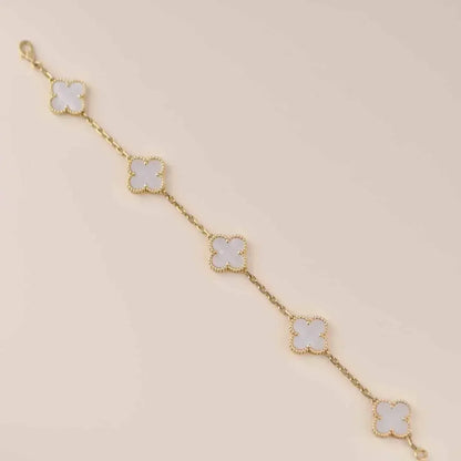 [NOBLE AURA]CLOVER  5 MOTIF WHITE MOP BRACELET