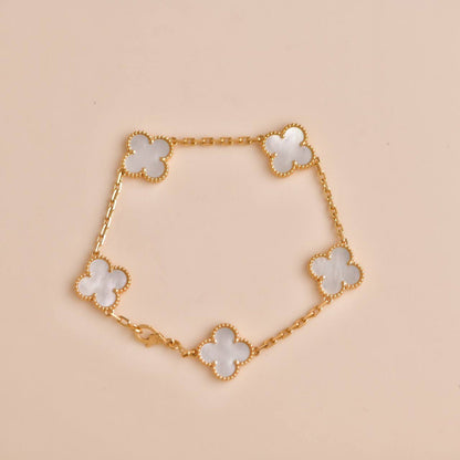 [NOBLE AURA]CLOVER  5 MOTIF WHITE MOP BRACELET