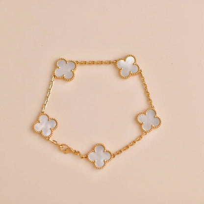 [NOBLE AURA]CLOVER WHITE PEARL MOP 5 MOTIF BRACELET COLLECTION