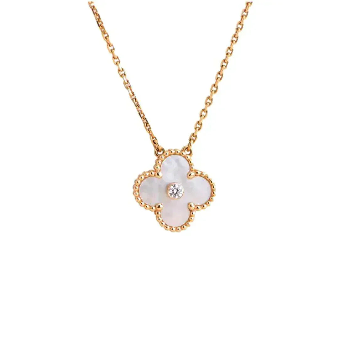 [NOBLE AURA]CLOVER 15MM DIAMOND WHITE FRITILLARIA NECKLACE