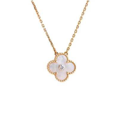 [NOBLE AURA]CLOVER 15MM DIAMOND WHITE FRITILLARIA NECKLACE