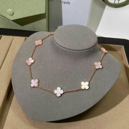 [NOBLE AURA]CLOVER 10 MOTIFS PINK MOP NECKLACE