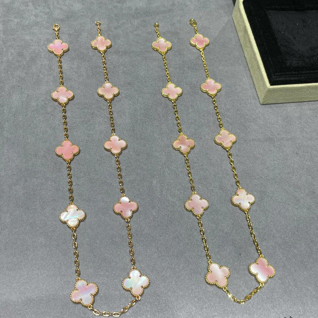 [NOBLE AURA]CLOVER 10 MOTIFS PINK MOP NECKLACE