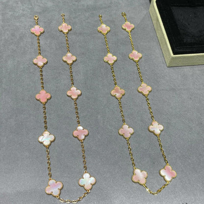 [NOBLE AURA]CLOVER 10 MOTIFS PINK MOP NECKLACE