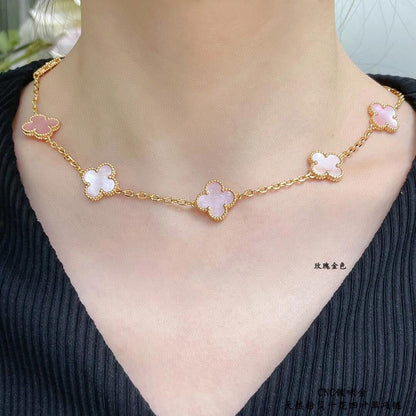 [NOBLE AURA]CLOVER 10 MOTIFS PINK MOP NECKLACE