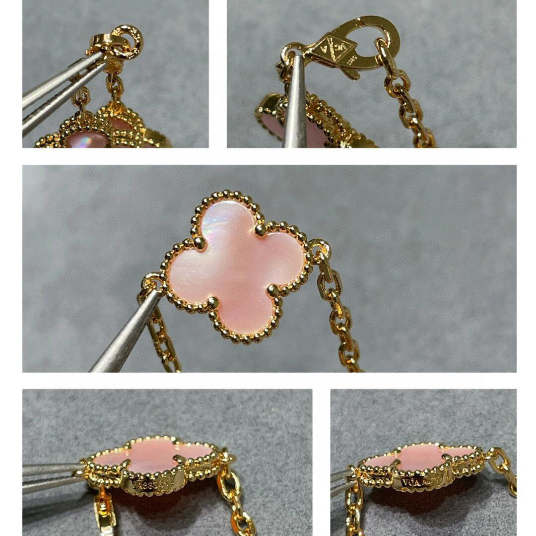 [NOBLE AURA]CLOVER 10 MOTIFS PINK MOP NECKLACE