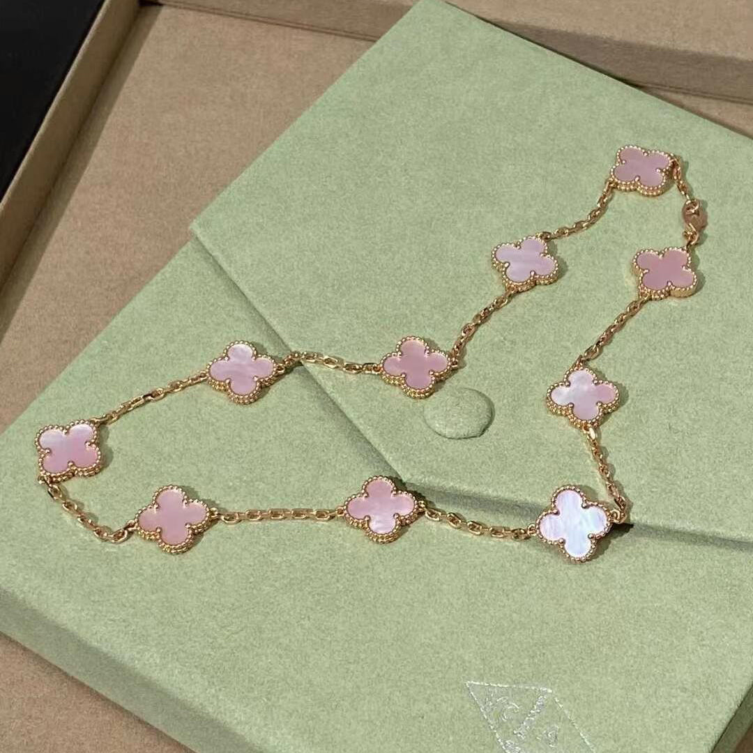[NOBLE AURA]CLOVER 10 MOTIFS PINK MOP NECKLACE