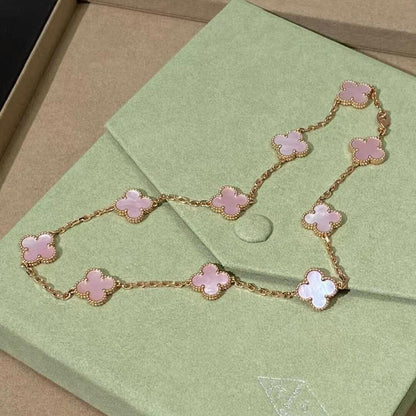 [NOBLE AURA]CLOVER 10 MOTIFS PINK MOP NECKLACE