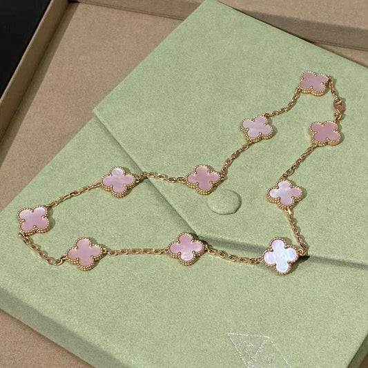 [NOBLE AURA]CLOVER 10 MOTIFS PINK MOP NECKLACE