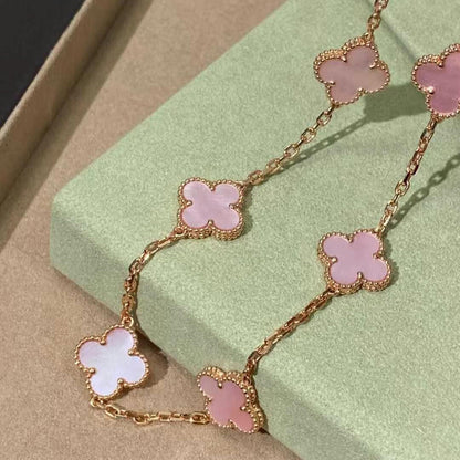 [NOBLE AURA]CLOVER 10 MOTIFS PINK MOP NECKLACE