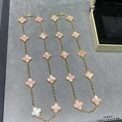 [NOBLE AURA]CLOVER 10 MOTIFS PINK MOP NECKLACE