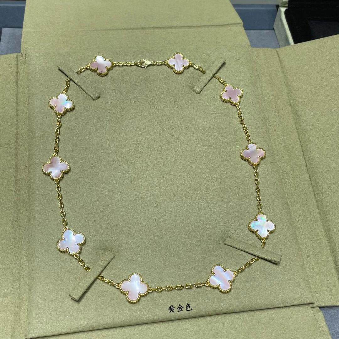 [NOBLE AURA]CLOVER 10 MOTIFS PINK MOP NECKLACE