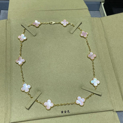 [NOBLE AURA]CLOVER 10 MOTIFS PINK MOP NECKLACE