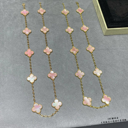 [NOBLE AURA]CLOVER 10 MOTIFS PINK MOP NECKLACE