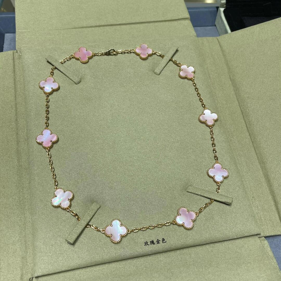 [NOBLE AURA]CLOVER 10 MOTIFS PINK MOP NECKLACE