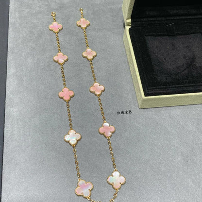 [NOBLE AURA]CLOVER 10 MOTIFS PINK MOP NECKLACE