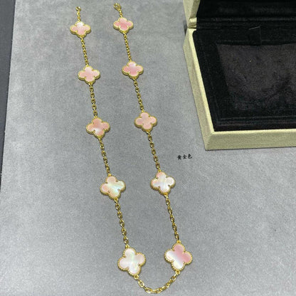 [NOBLE AURA]CLOVER 10 MOTIFS PINK MOP NECKLACE