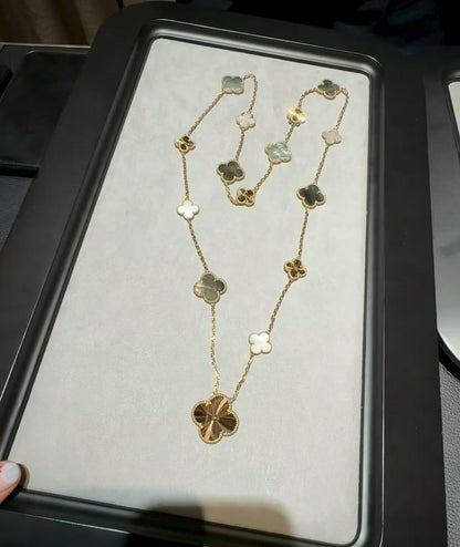 [NOBLE AURA]DETACHABLE CLOVER 15(11+4) FLOWER ROSE GOLD NECKLACE SET