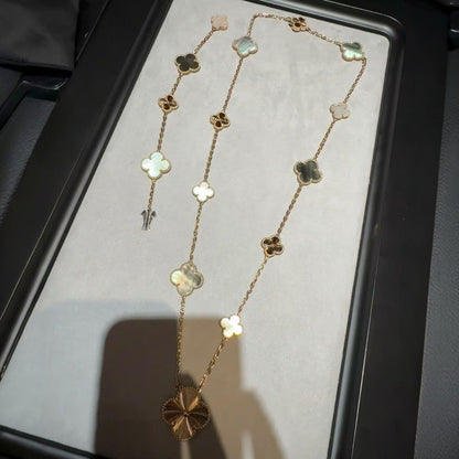 [NOBLE AURA]DETACHABLE CLOVER 15(11+4) FLOWER ROSE GOLD NECKLACE SET