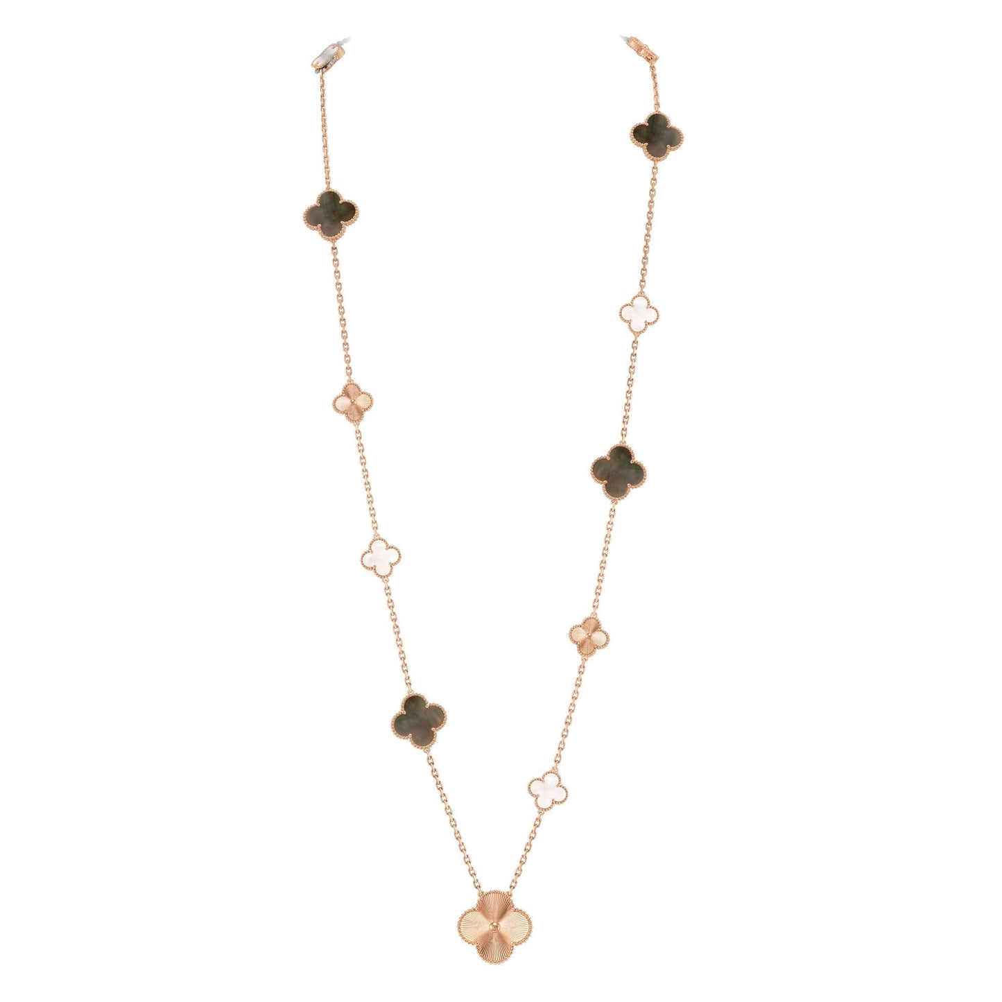 [NOBLE AURA]DETACHABLE CLOVER 15(11+4) FLOWER ROSE GOLD NECKLACE SET