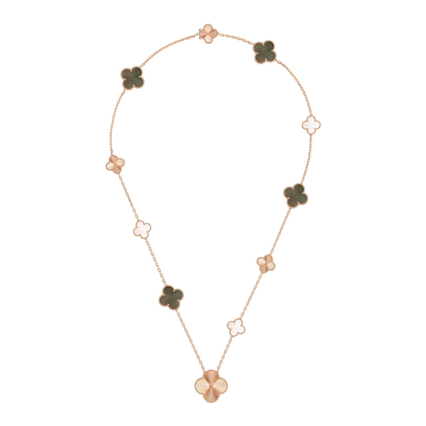 [NOBLE AURA]DETACHABLE CLOVER 15(11+4) FLOWER ROSE GOLD NECKLACE SET
