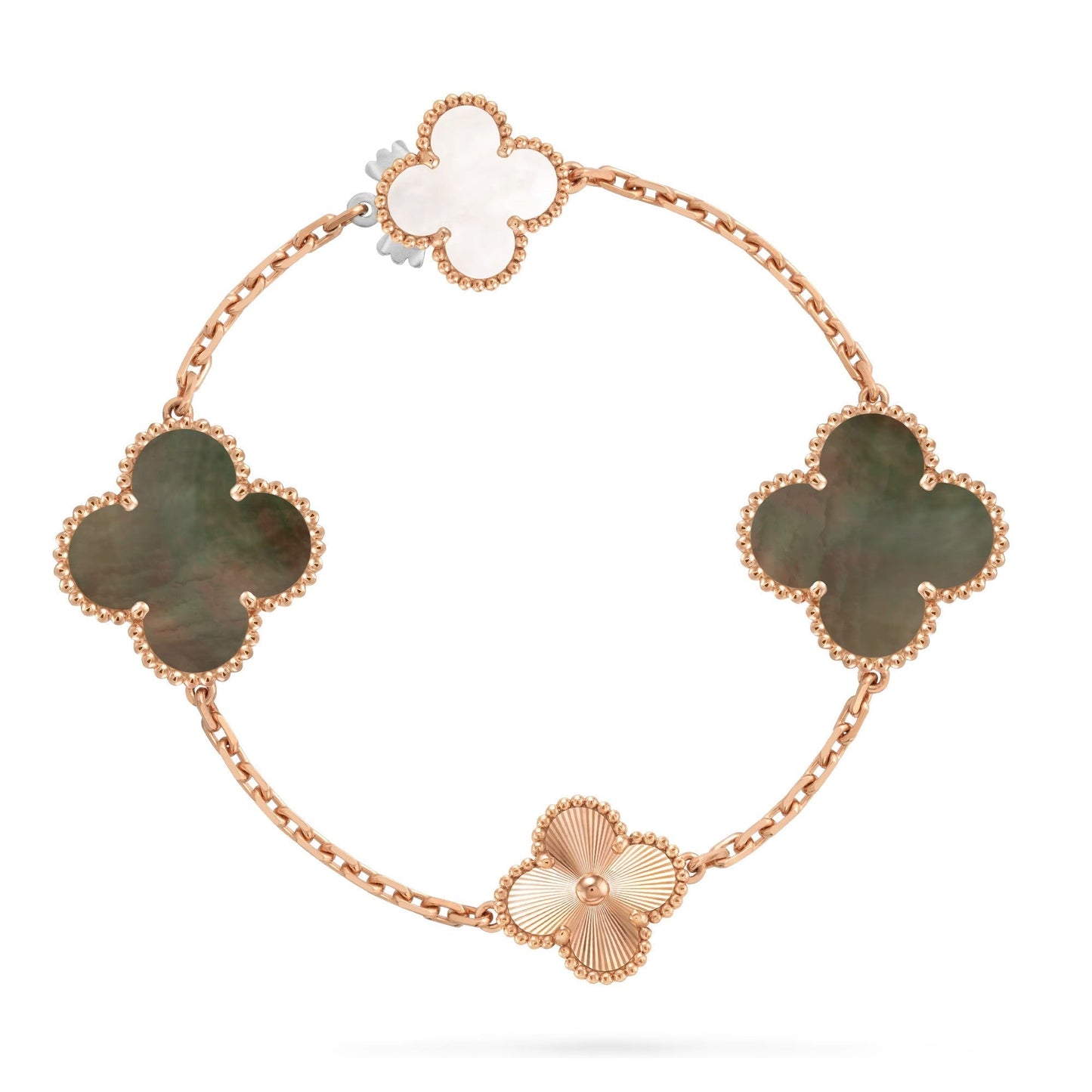 [NOBLE AURA]DETACHABLE CLOVER 15(11+4) FLOWER ROSE GOLD NECKLACE SET
