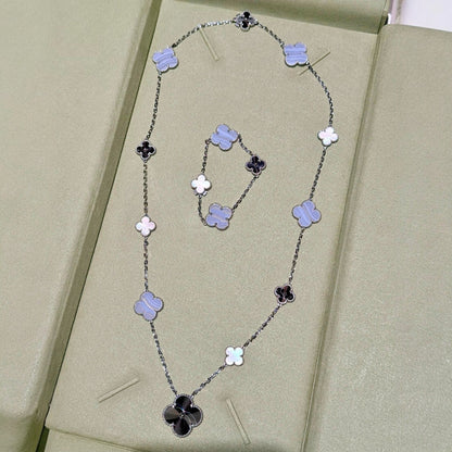 [NOBLE AURA]DETACHABLE CLOVER 15(11+4) FLOWER SILVER NECKLACE SET