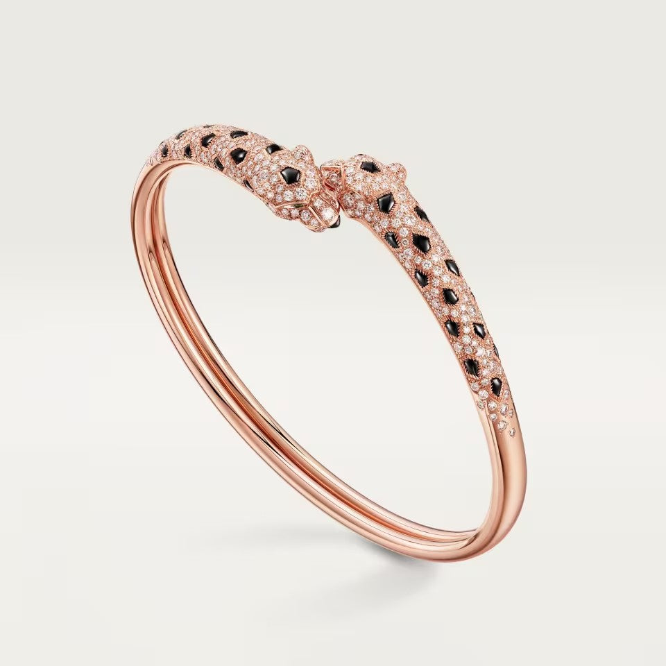 [NOBLE AURA] PANTHERE DOUBLE HEADED HALF DIAMOND OPEN BRACELET
