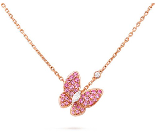[NOBLE AURA]BUTTERFLY RED DIAMOND ROSE GOLD NECKLACE