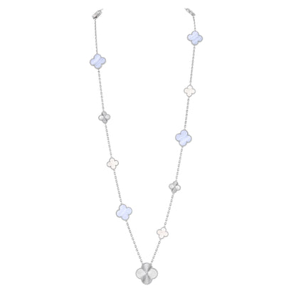 [NOBLE AURA]DETACHABLE CLOVER 15(11+4) FLOWER SILVER NECKLACE SET