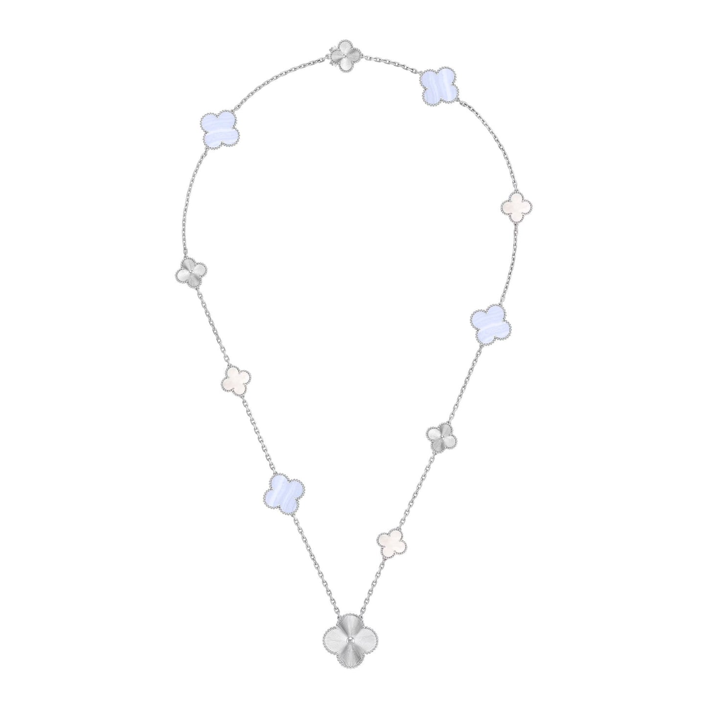 [NOBLE AURA]DETACHABLE CLOVER 15(11+4) FLOWER SILVER NECKLACE SET